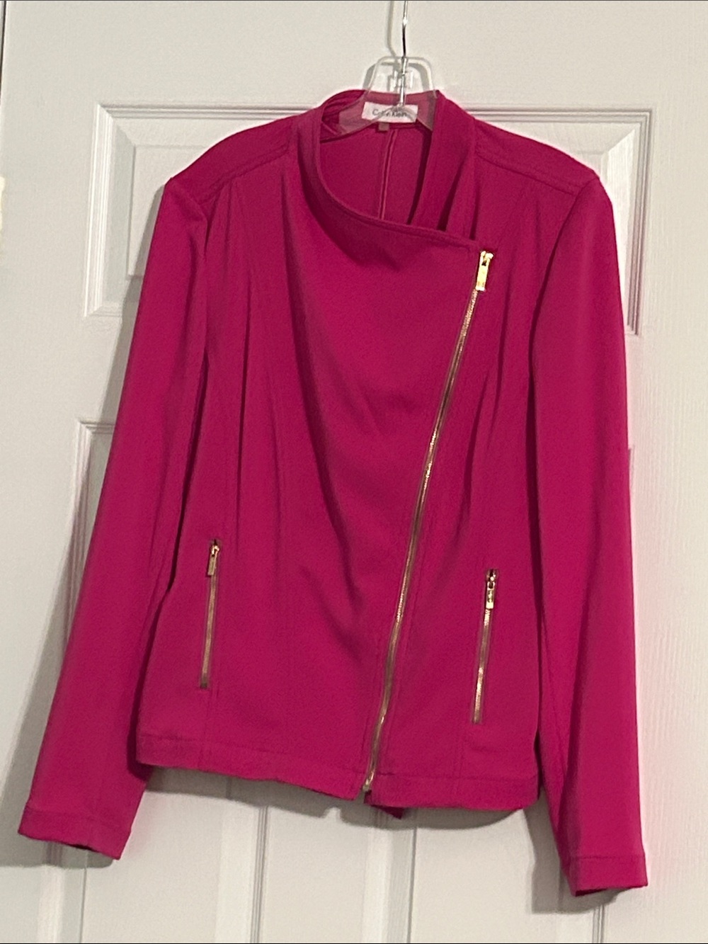 Calvin Klein Hot Pink Asymmetrical Zip Leather Jacket